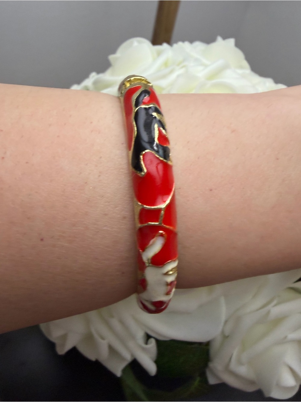 Red and Black Cloisonné Bangle Bracelet - Women's Jewelry